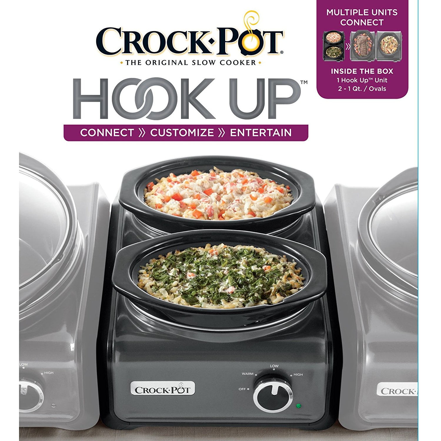 Metallic Charcoal Crock-Pot SCCPMD1-CH Hook Up Connectable Entertaining System Double Oval 1-quart 