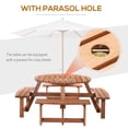 thumbnail image 3 of 8 Seater Round Wooden Pub Bench & Picnic Table, Patio Dining Set for Outdoor Patio (Umbrella Not Included), 3 of 7