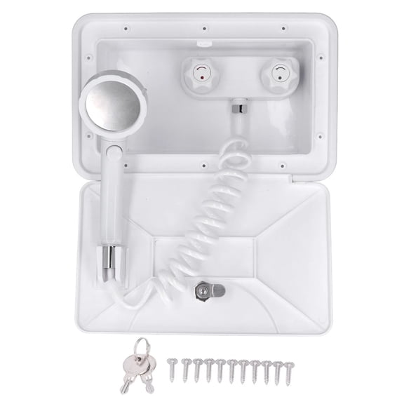 Outdoor Shower Box Kit 1.5m Retractable Hose Exterior Faucet Universal For RV Camper Van Motorhome Boat ,Lasting Durability