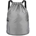 thumbnail image 1 of Mistayd Drawstring Gym Bag. Gym Sack. Drawstring Backpack. Unisex PE Bags Drawstring with Outside Zipper. Sport Gym Sack Bring Two Side Pockets. Large Drawstring Bag, 1 of 5