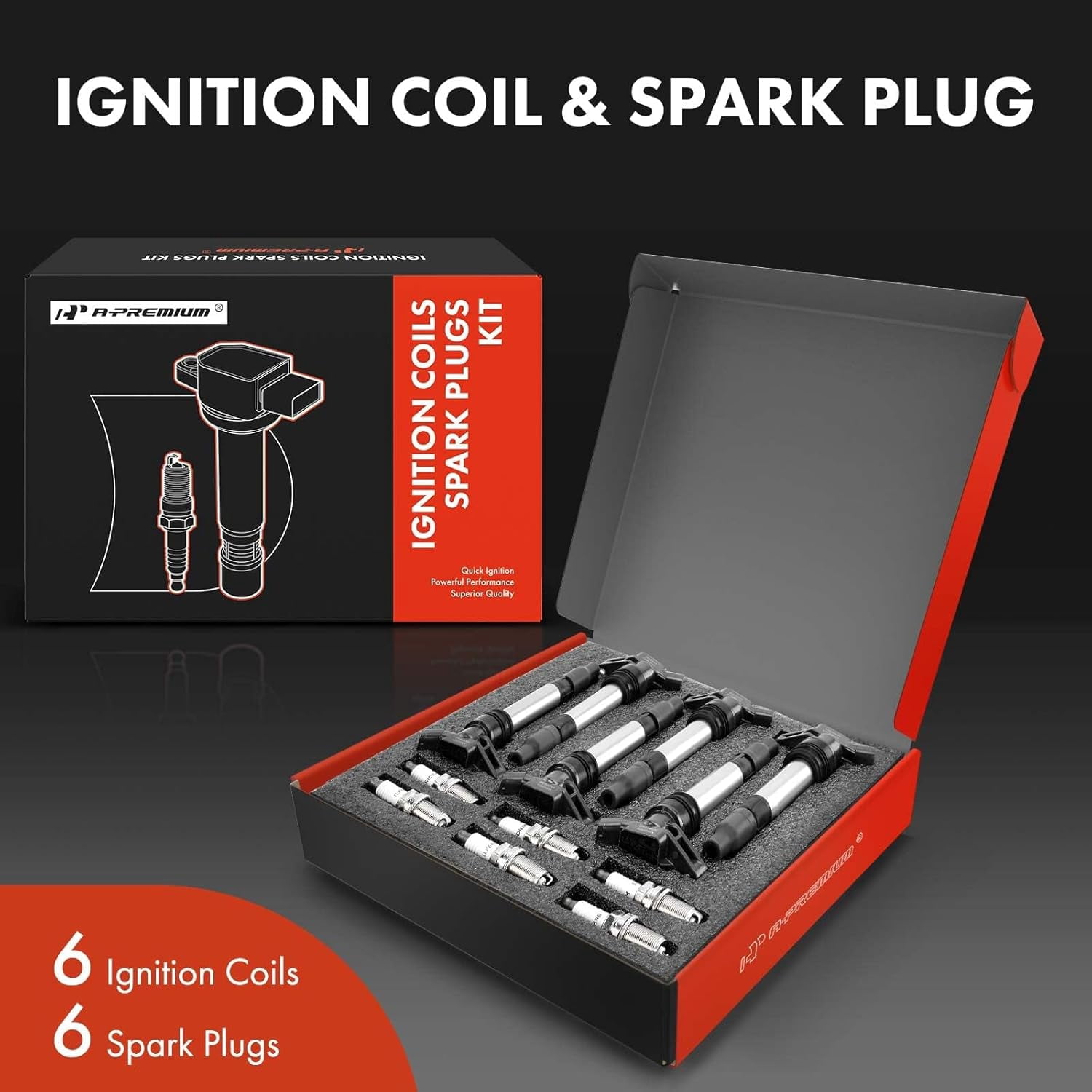 A-Premium Ignition Coils and Spark Plugs Kits Compatible with Volvo XC60 2010-2011 XC90 2007-2011 S60 2011-2012 S80 2007-2011 XC70 2008-2011 V70 2008-2010 & Land Rover LR2 2008-2012 6-PC Set
