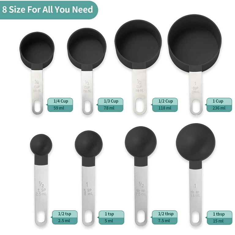 KETPOT Measuring Cups and Spoons Set of 9, Cup Measuring Set with Leveler,  Food Measuring Cups Portion Control (Black)