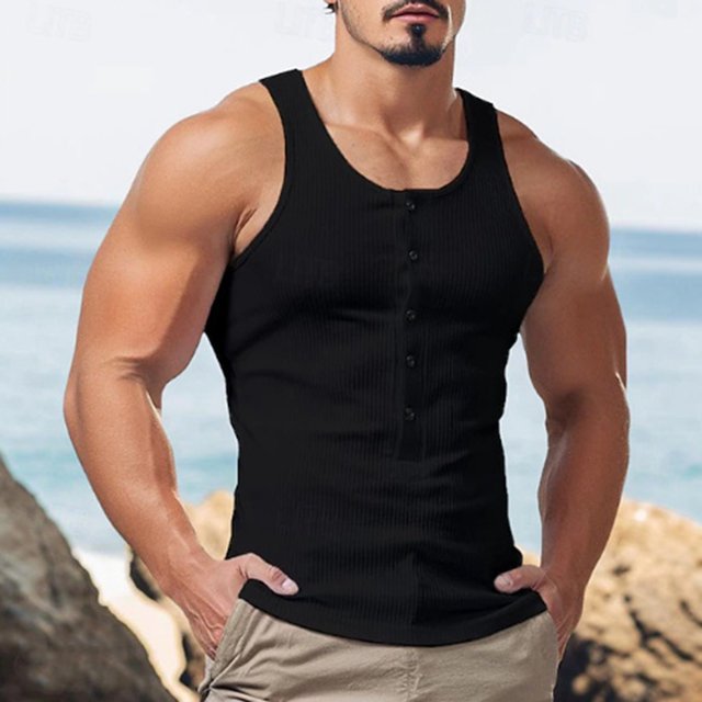 pstuiky Camisetas sin mangas para hombre, Chaleco informal de verano para hombre, transpirable, sin mangas, con botones Tops elegantes para mujer xxl