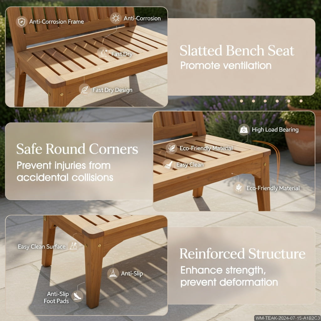 Hommoo Acacia Wood Outdoor Patio Dining Bench Set, 2-Piece 48" Long Slatted Garden Bench for Backyard, Deck or Entryway, Natural