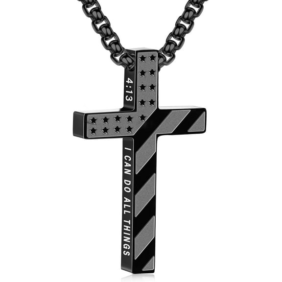 Cross Necklace for Men, 316L Stainless Steel Chain Pendant Bible Verse Religious Christian First Communion Confirmation Jewelry Gifts 22 2 Inches