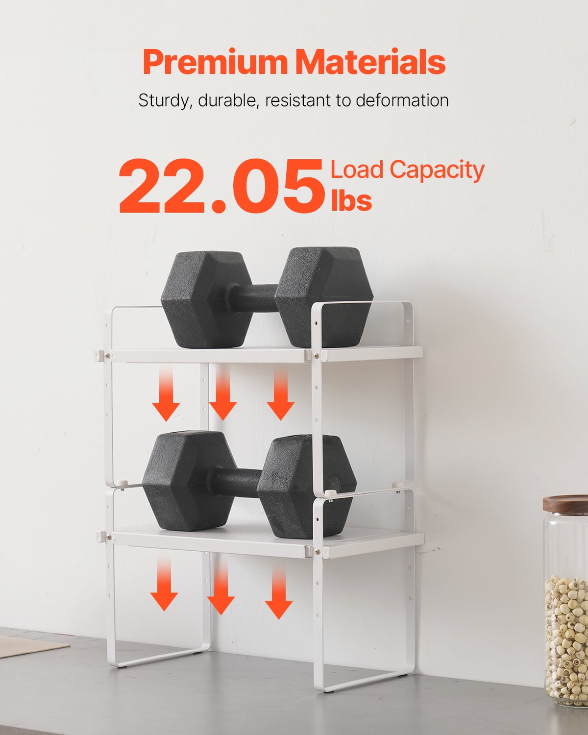VEVOR Adjustable Kitchen Cabinet Shelf Organizer, Expandable 2 Tier Cabinet Shelf, Stackable Countertop Organizers and Storage Shelf Risers, Pantry Organizers for Kitchen Bathroom Office, White