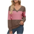 thumbnail image 3 of ZQGJB Fashion Color Block Sweatshirts for Women Lightweight Casual Plus Size V Neck Long Sleeve Fall Out Going T-Shirts Tops Loose Oversized Basic Pullover Blouse Pink XL, 3 of 5