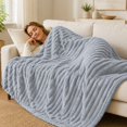 thumbnail image 4 of Oversized Flannel Walmart Blankets 79X91 Inches, Luxurious Soft Striped Plush Blanket for Bed and Sofa, Lightweight Breathable All-Season Comfort, 4 of 7