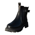 thumbnail image 1 of NECHOLOGY Botas Mujer Zapatos Botines de mujer Nuevos botines de mujer ajustados de cuero negro liso de invierno, botines cortos de tacón medio con suela gruesa de calle versátiles (Black, 9), 1 of 7