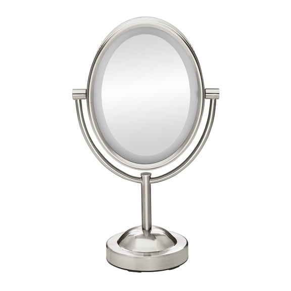 Conair Oval Shaped Double-Sided Lighted Makeup Mirror; 1x/7x Magnification, Satin Nickel