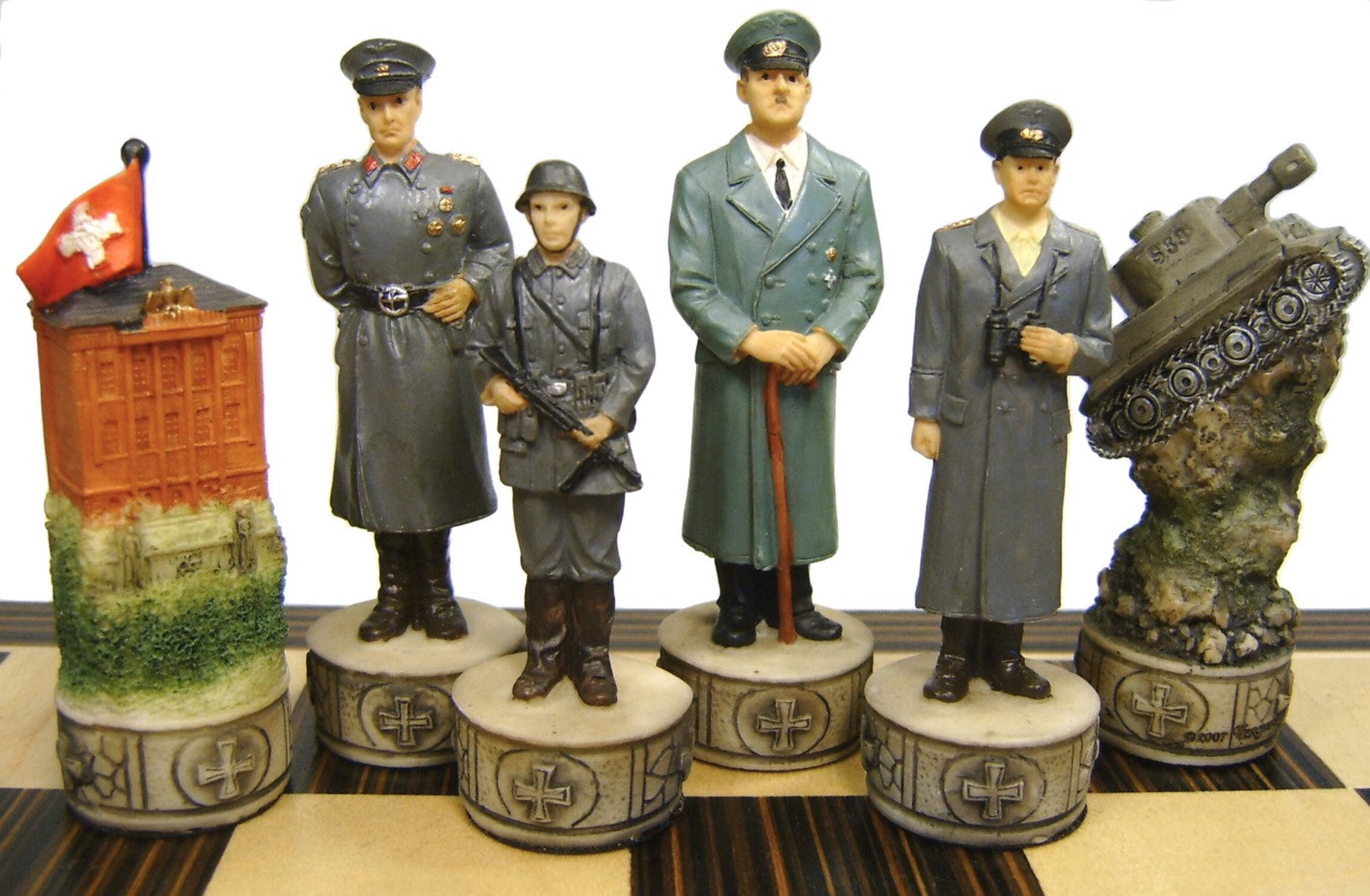 World War 2 US vs GERMANY Chess Set W/ Ebony Black  Maple 14" Wood Board