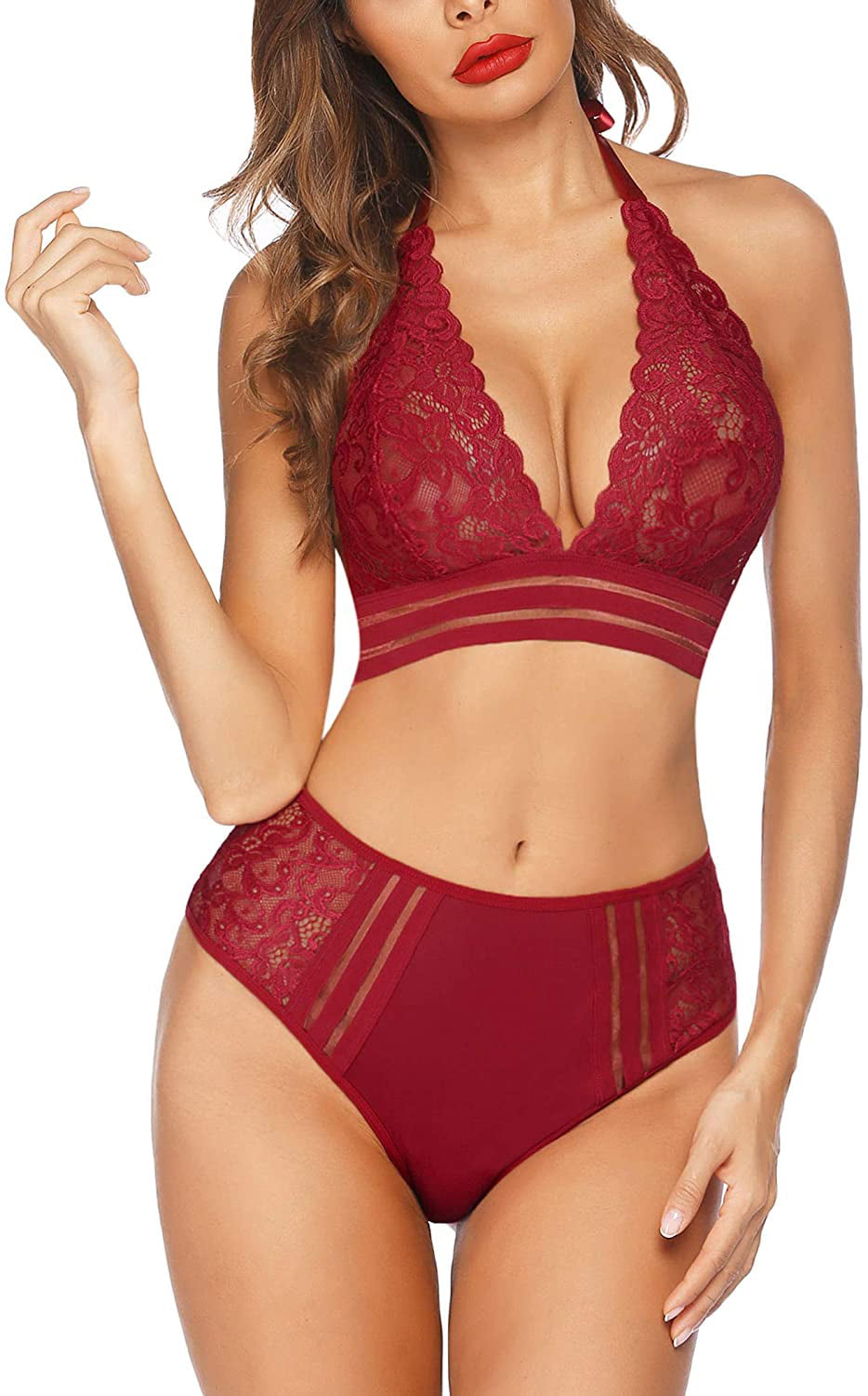 Cemetery Relaxing Unjust Sexy Bra and Panty Set for Women Lace Lingerie Set Two Piece High Waist Lingerie  Dark Red X-Large - Walmart.com