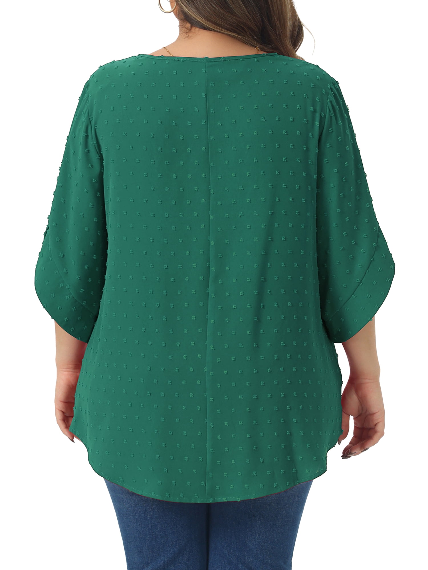 DARING DIVA Women's Plus Petal Sleeve Swiss Dots Blouse T-Shirt Tops 2X Dark Green
