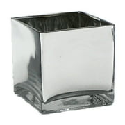WGV Handblown Silver Cube Glass Vase / Candle Holder - 5" Wide x 5" Height, Good quality, Heavy Weighted Base - 1 Pc