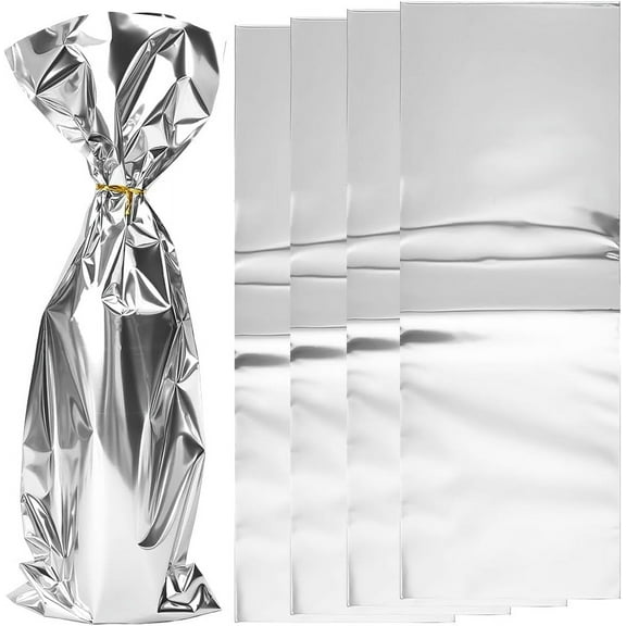 1 Set 20Pcs Metallic Wine Gift Bags Silver Wine Pouch Gift Wrap with 20Pcs Ties Reflective Polypropylene Film Bags for Wine Bottles Sparkle Look Christmas Birthday Party Favors 18.2x6.5inch