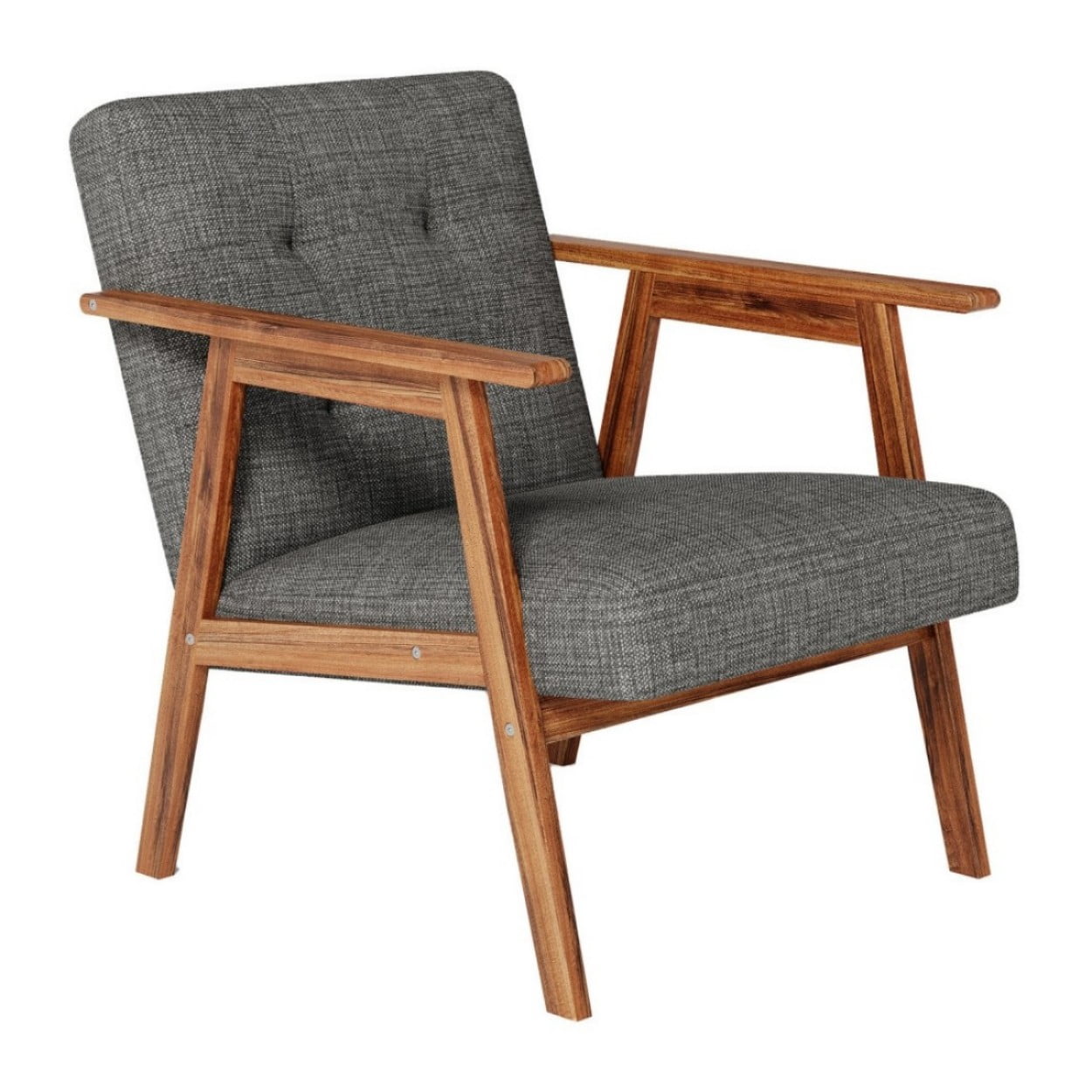 Modern Accent Chair, Fabric Upholstered Armchair with Tufted Details and Wooden Frame, Light Gray Lounge Chair for Living Room, Bedroom & Office, Gray