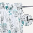 thumbnail image 3 of Cafe Curtains, Leaf Flower Printed Rod Pocket Short Window Curtains, Floral Print Kitchen Window Curtain Sets for Bathroom, 27" x 24",Teal/Grey, Set of 2, 3 of 7
