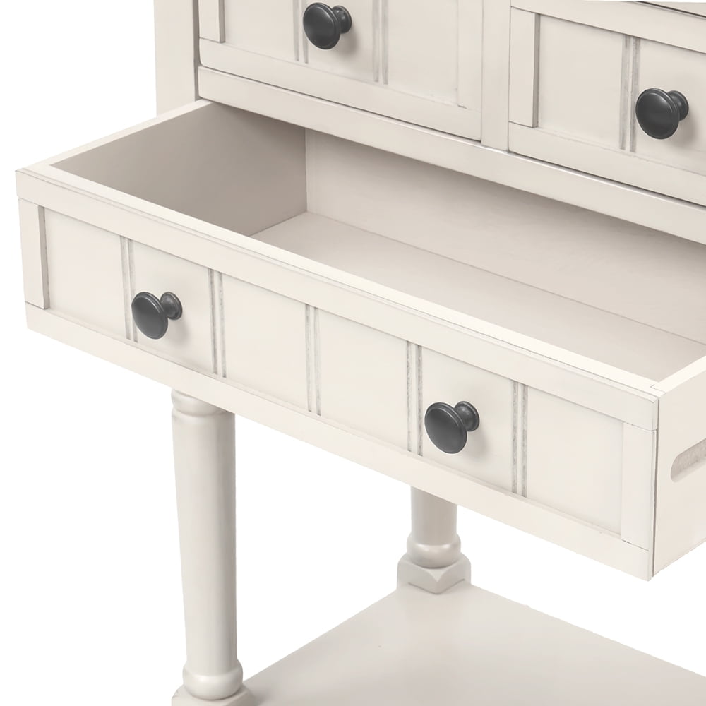 Lowestbest Solid Console Table, Slim Sofa Table with Bottom Shelf and Storage Drawers, Narrow Table for Living Room, Easy Assembly, White