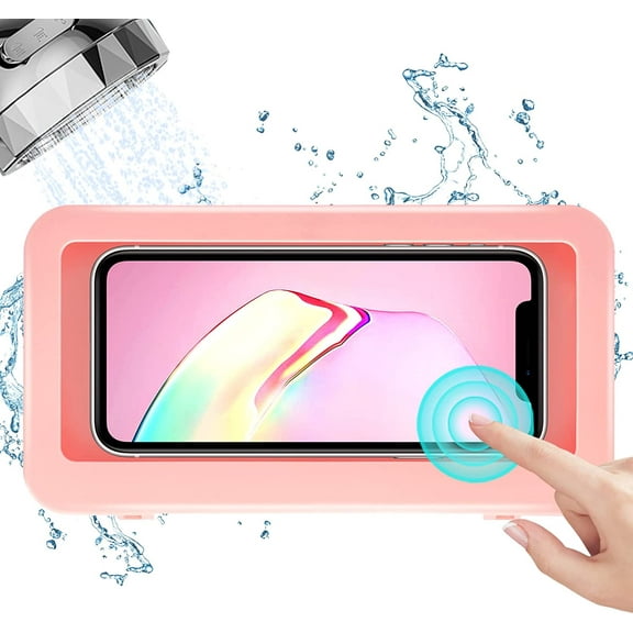 Waterproof Shower Phone Holder, Wall Mount Phone Holder for Shower Bathroom Mirror Bathtub, Anti-Fog Touch Screen Shower Phone Case (Pink)