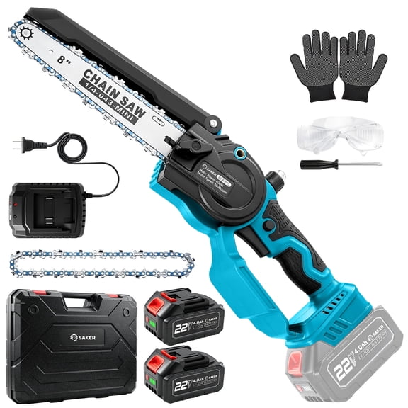 Saker 8 Inch Cordless Electric Mini Chainsaw, Portable Handheld Pruning Saw for Tree Trimming & Wood Cutting