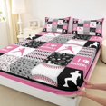 thumbnail image 3 of Manfei Teens Baseball Sports Twin Sheet Sets, Cartoon Stars Print Twin Fitted Sheet, Black Pink Patchwork Flat Sheet, Breathable Home Decor, 3 Pieces, 3 of 7