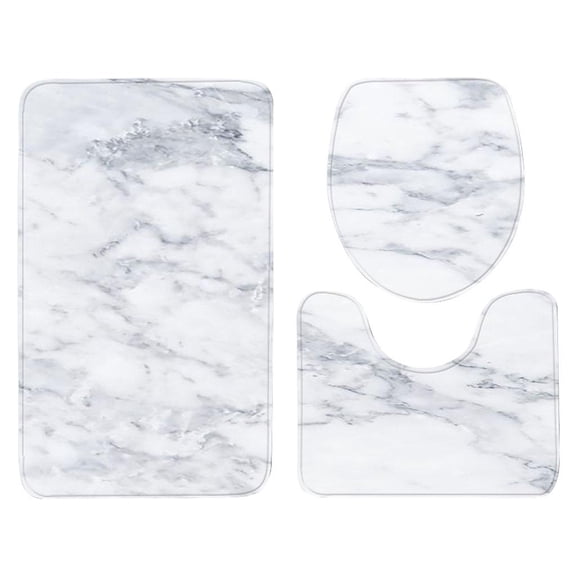 3-Piece Bathroom Mat Set Breathable Non-Slip Marble Soft Water Absorbent Pad for