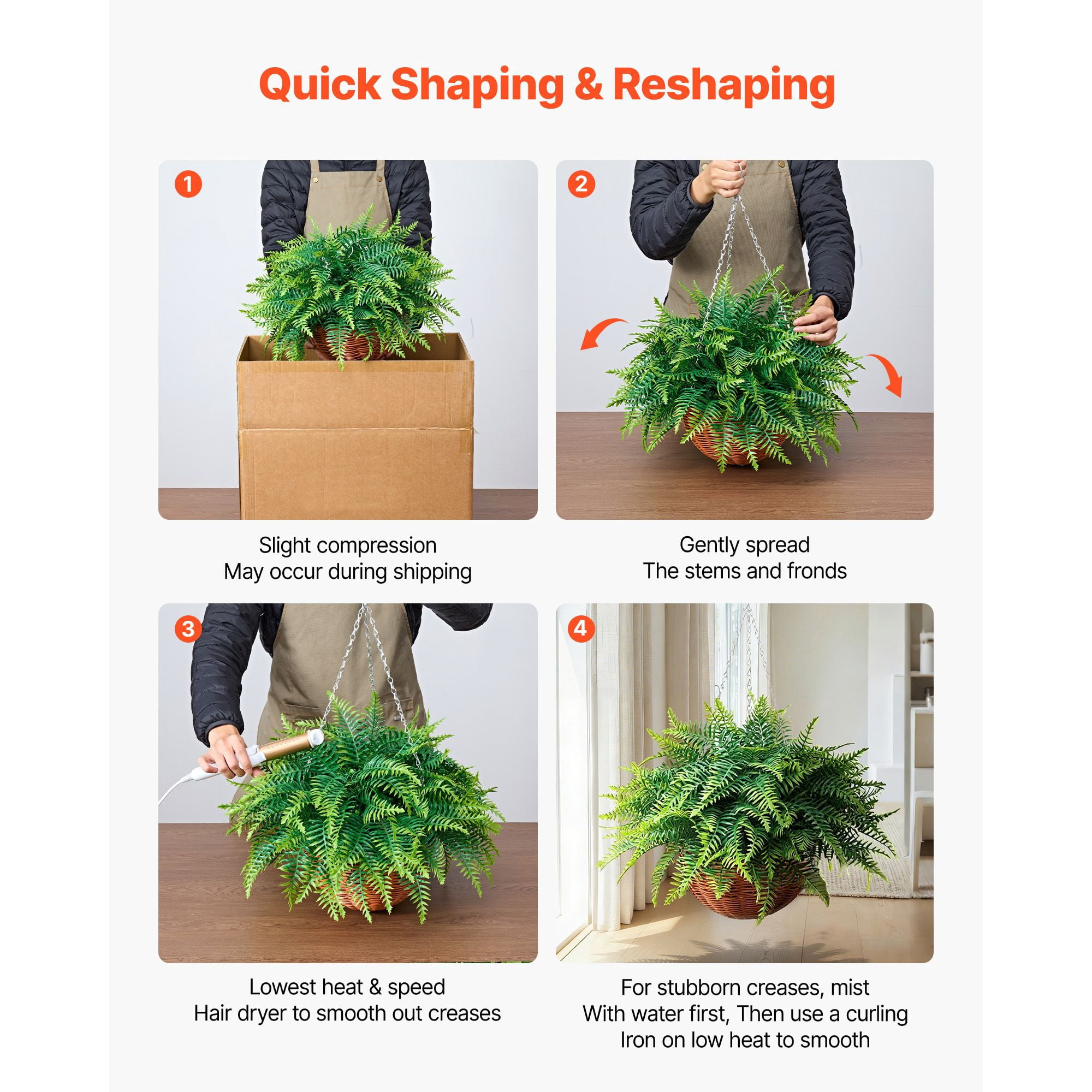 2-Pack Artificial Ferns, 26 Inch Height with 23 Inch Hanging Length, Silk Fronds, Weatherproof LDPE Branches, Low Maintenance, for Hanging Baskets, Planters & Indoor Decor