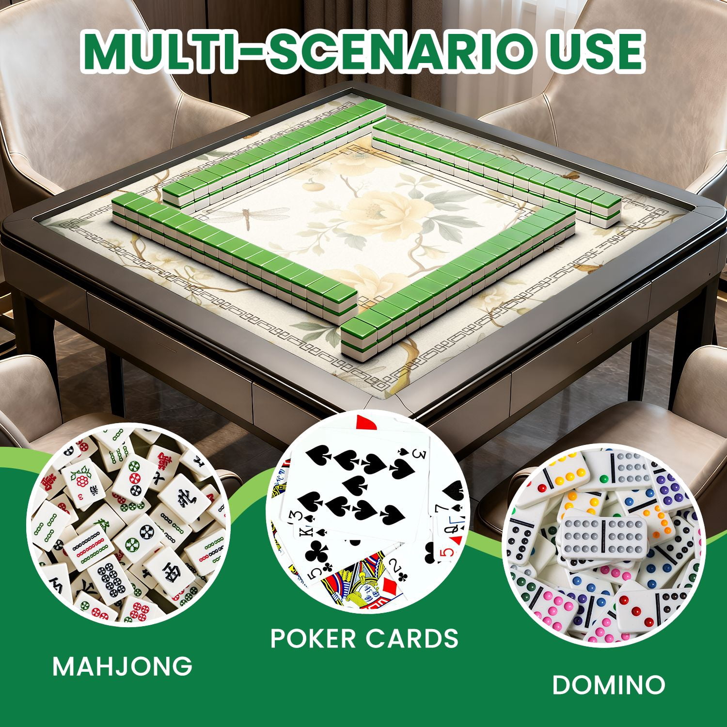 Mahjong Mat 31.5" x 31.5" Yellow Floral Dragonflies Butterflies Cream Non-Slip Noise Reduction American Mahjong Tiles Table Cover for Dominoes Poker Card Board Games Gift