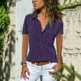 thumbnail image 3 of JustVH Women Short Sleeve Button Down Shirt Lapel V-Neck Pocket Blouse Tops, 3 of 4