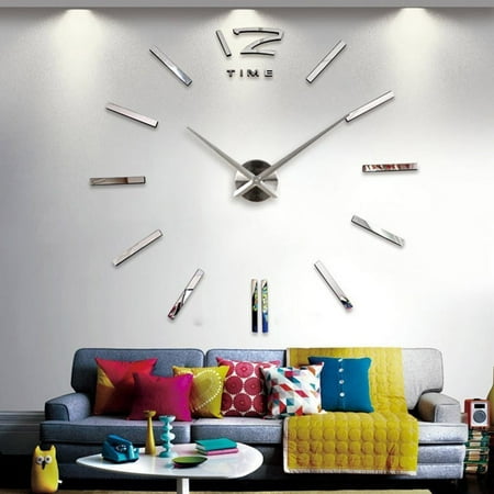 HOMEMAXS Modern Large Size Frameless Wall Clock in Silver for Home Decoration with Acrylic and EVA Material Powered by AA Battery