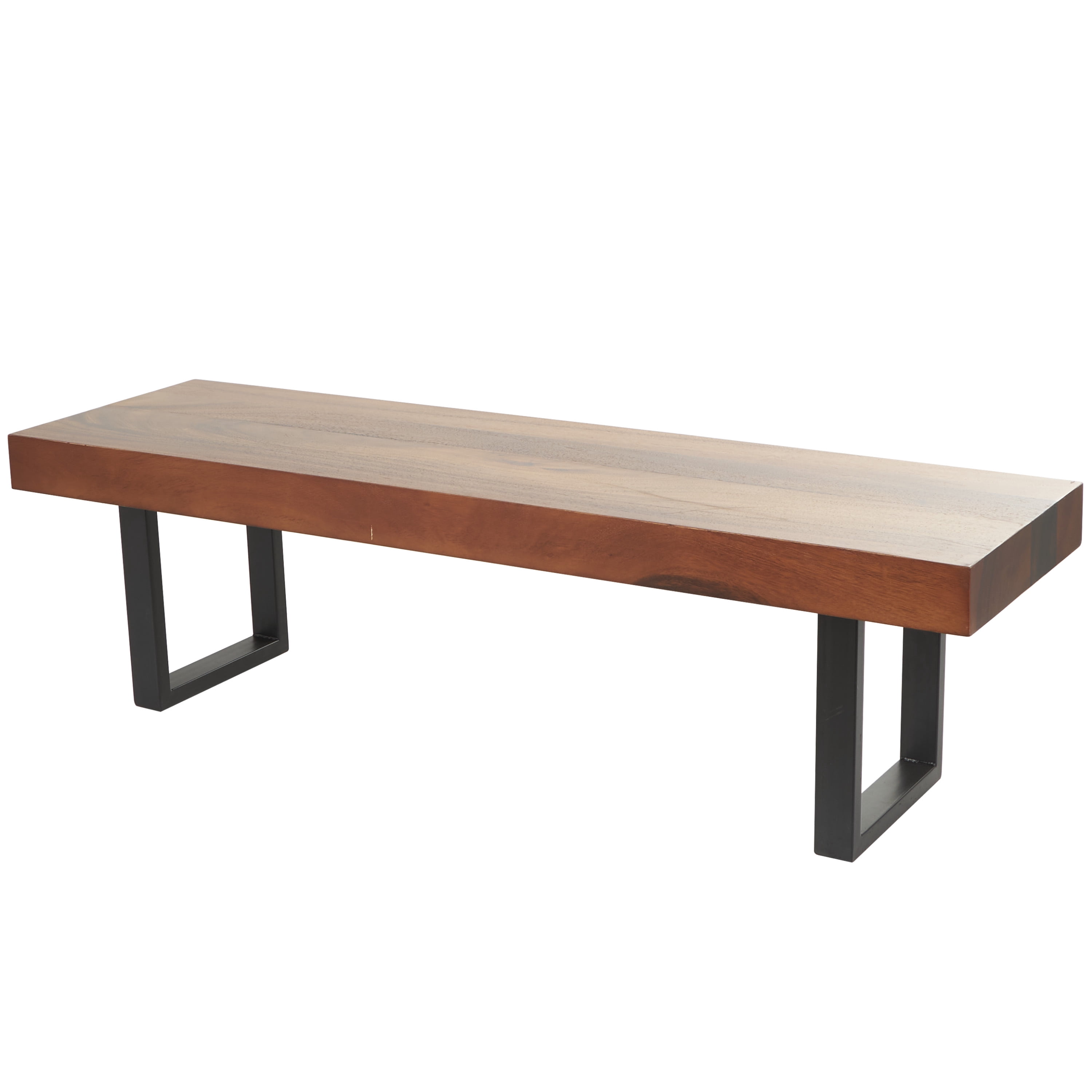 DecMode Wood Bench with Black Metal Legs, Brown