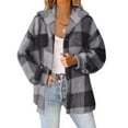 thumbnail image 3 of ZyeKqe Jacket for Women Plaid Fuzzy Fleece Winter Button down Shacket Casual Loose Fitted Warm Outwear Coats, 3 of 8