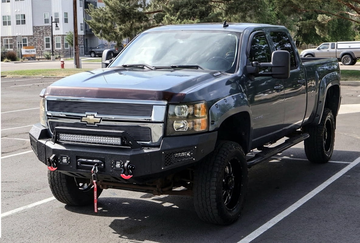 Vijay Compatible with 2007-2008-2009-2010 Chevrolet Silverado 2500hd/3500hd Front Bumper Textured Black Steel with Light and D-ring