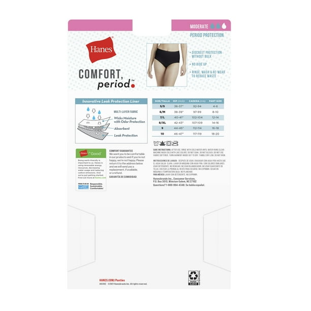 Hanes Women's Fresh & Dry Light and Moderate Period 3-Pack Brief Underwear,  Multiple Options Available