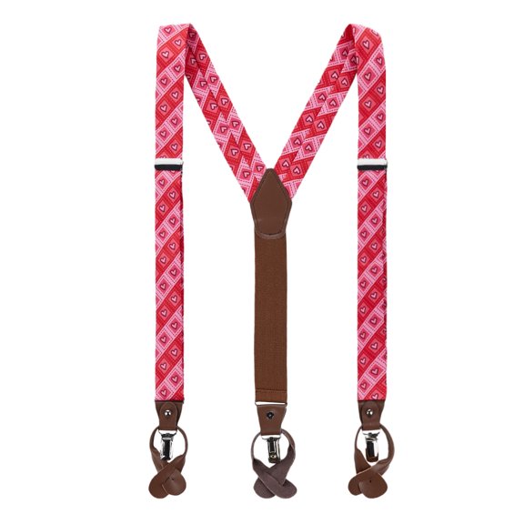 Jacob Alexander Men's Happy Valentine's Day Diagonal Striped Hearts in Squares Pattern Suspenders - Red
