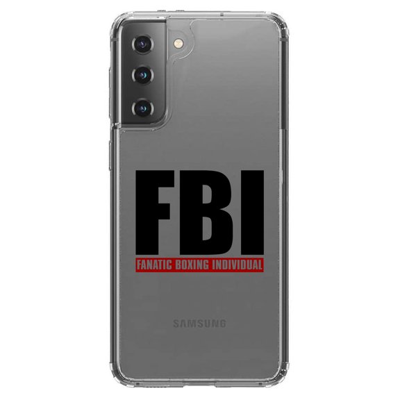 DistinctInk Clear Shockproof Hybrid Case for Galaxy S21+ PLUS 5G (6.7" Screen) - TPU Bumper Acrylic Back Tempered Glass Screen Protector - FBI Fanatic Boxing Individual