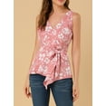 thumbnail image 6 of INSPIRE CHIC Women's Summer Tops Sleeveless V Neckline Wrap Tie Waist Tops L Pink Flower, 6 of 8