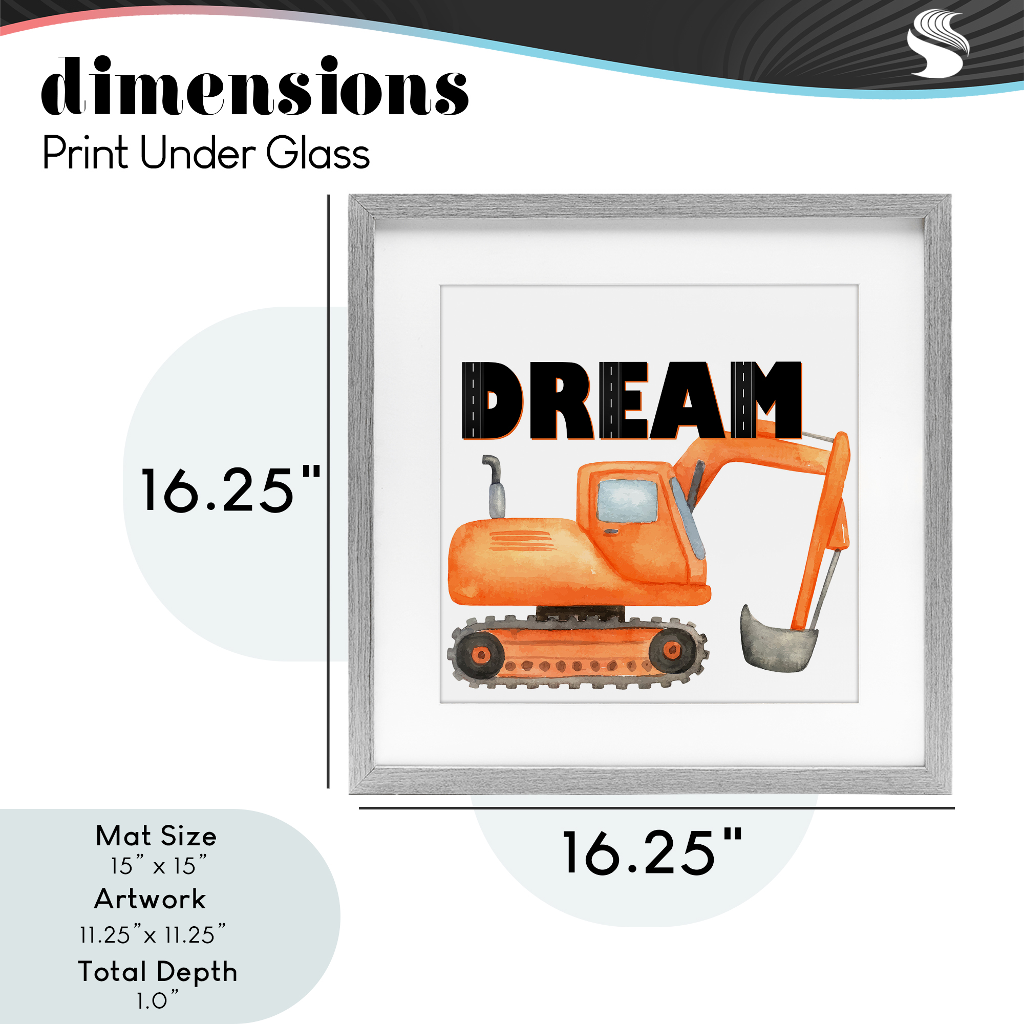 Dream with Orange Excavator Gray Framed Print Under Glass, design by Kim Allen