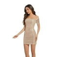 thumbnail image 3 of QHFBli Robe Moulante à Paillettes pour Femmes Mini Robe Col Carré Dos Nu Auto-Nouée Courte Khaki G, 3 of 7