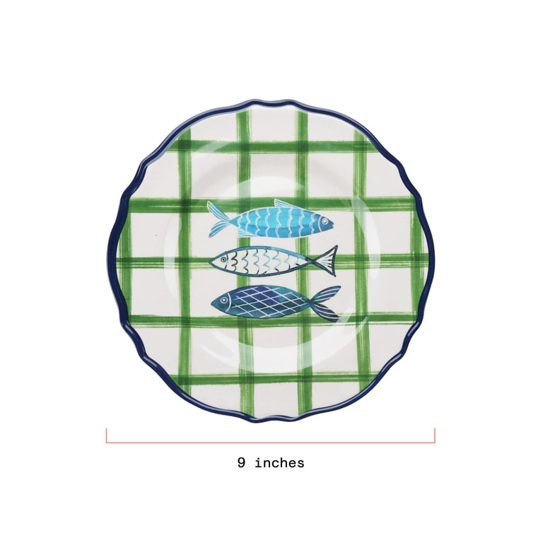 Beautiful 4-Piece 9-Inch Bamboo Melamine Sardine Salad Plate Set