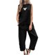 thumbnail image 3 of Conjunto de dos piezas de lino y algodón de color liso para mujer: top sin mangas y pantalones anchos, corte holgado informal, 3 of 5