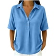 thumbnail image 2 of TGSLY Women's Waffle Collared Henley Tops Lightweight Soft Half Snap Buttons Short Sleeve Shirts Loose Fit Dressy Casual Solid Color Blouses XXXL, 2 of 7