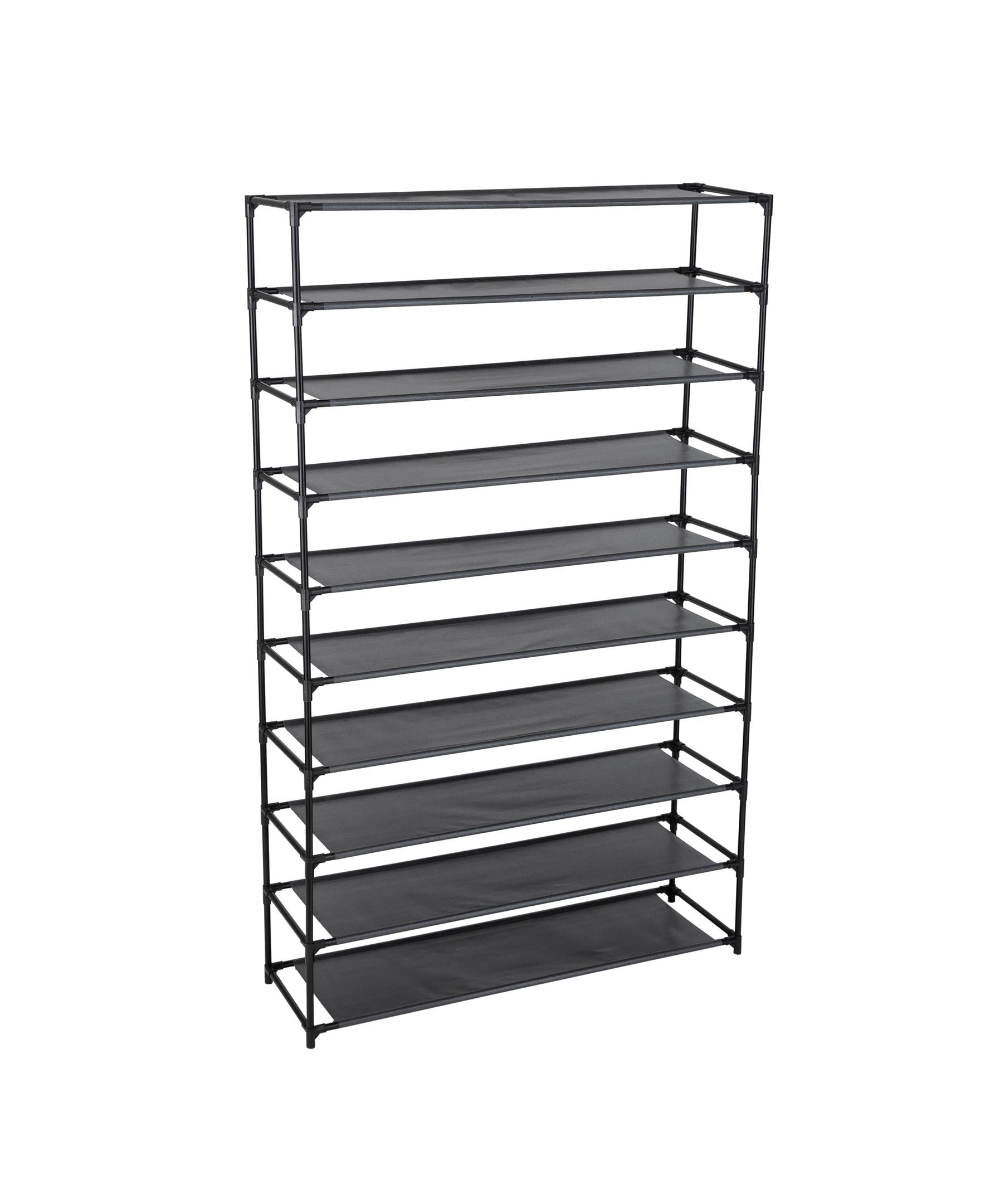 HOLDS 30 PAIRS. 10 Tier Tall Shoe Storage Rack Stainless Steel Metal Frame 