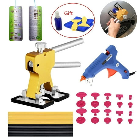 Paintless Dent Repair Tools Kits - Dent Lifter with 24pcs Dent Removal Pulling Tabs Suction Cup Plate Hot Melt Glue Gun Pro Glue (Best Pdr Glue Tabs)