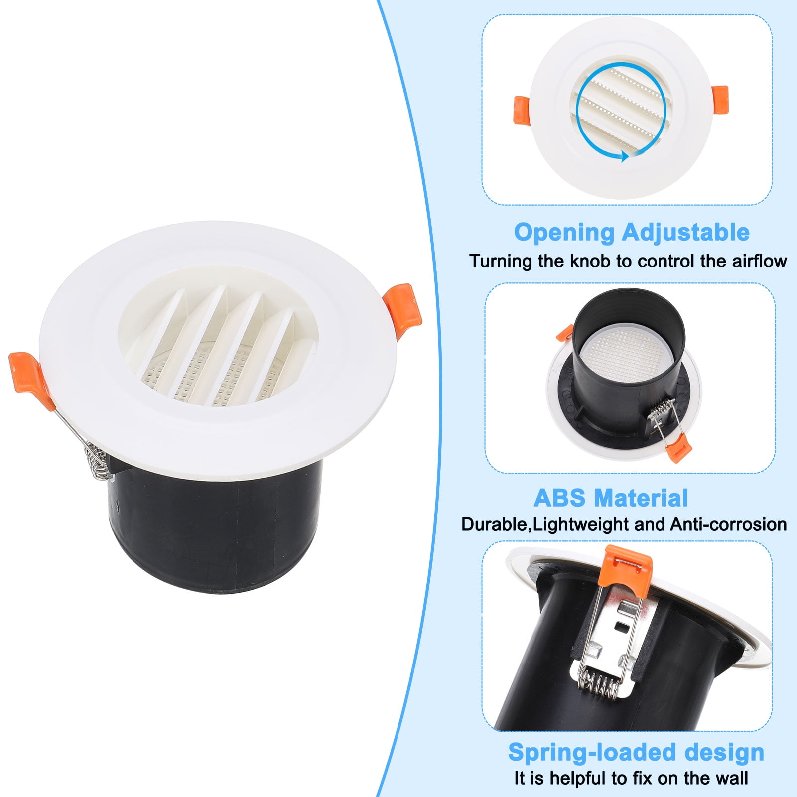 Uxcell 3 Inch Round Air Vent Spring Loaded, 2pcs ABS Soffit Exhaust Vent with Louver Grille for Home Office, White