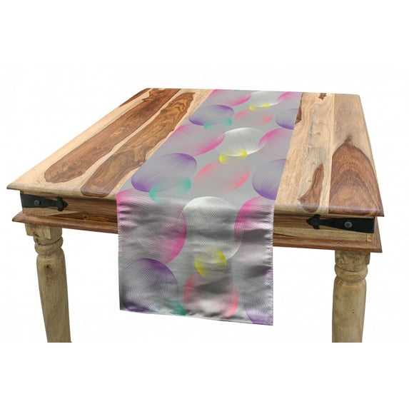 Abstract Table Runner, Big Striped Circles Modern Bubbles, Dining Room Kitchen Rectangular Runner, 3 Sizes, by Ambesonne