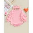 thumbnail image 4 of Suealasg Toddler Baby Girl Valentine's Day Romper Long Puff Sleeve Heart Letter Print One Piece Bodysuits with Headband Set Infant Girl Cute Clothes, 4 of 9