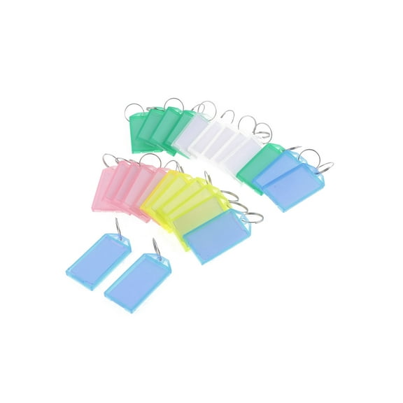 Unique Bargains 25 Pcs Assorted Colors Plastic Retangle Shape ID Tags Name Card Label keyring
