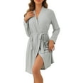 thumbnail image 1 of Bata de mujer INSPIRE CHIC de punto acanalado, de longitud a la rodilla, bata de dormir corta elástica con bolsillos, talla XL, color gris, 1 of 5