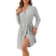 thumbnail image 1 of Bata de mujer INSPIRE CHIC de punto acanalado, de longitud a la rodilla, bata de dormir corta elástica con bolsillos, talla XL, color gris, 1 of 5